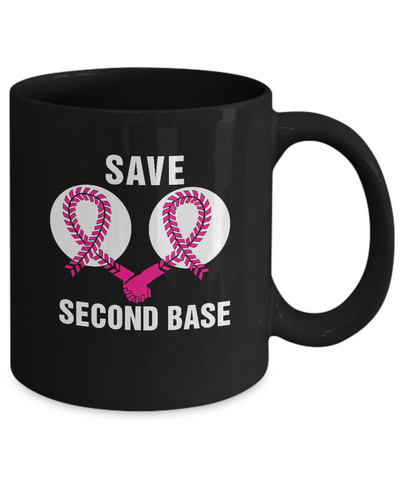 Save The Second Base Breast Cancer Awareness Baseball Mug-Coffee Mug-11oz Mug-Black