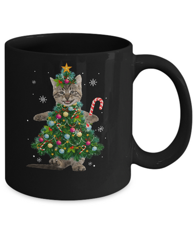 Santa Maine Coon Cat Christmas Tree Light Funny Xmas Cat Mug-Coffee Mug-11oz Mug-Black