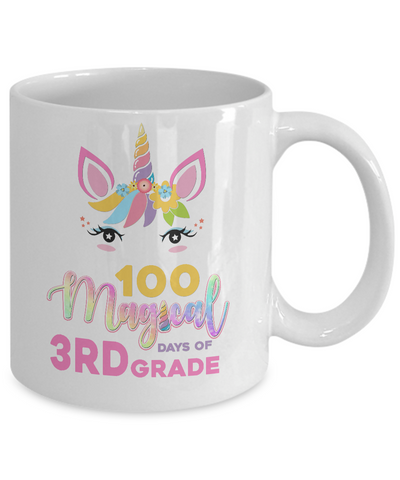 100 Magical Days Of 3Rd Grade School Unicorn Girl Gift Mug-Coffee Mug-11oz Mug-White