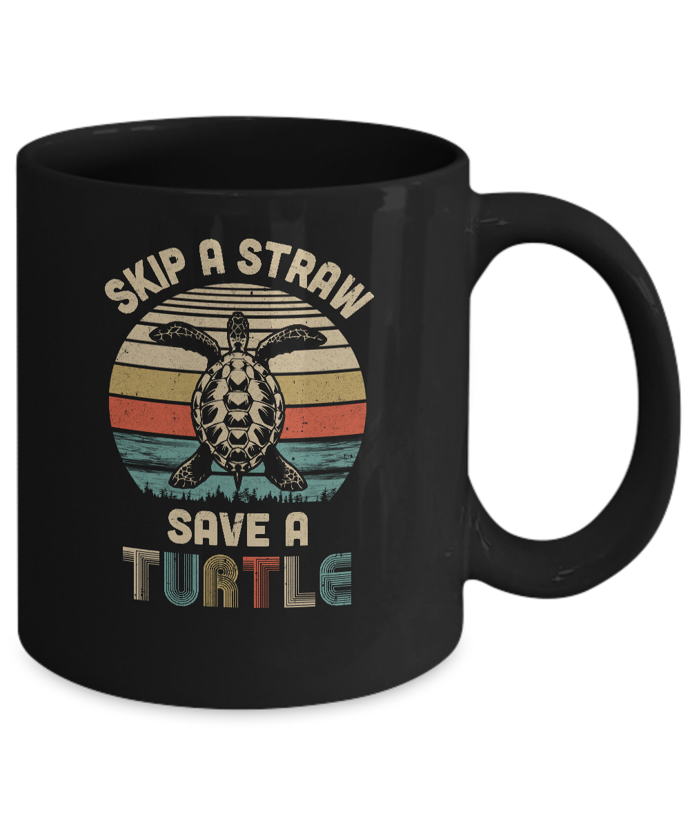 Retro Vintage Skip A Straw Save A Turtle Save Turtles Mug-Coffee Mug-11oz Mug-Black