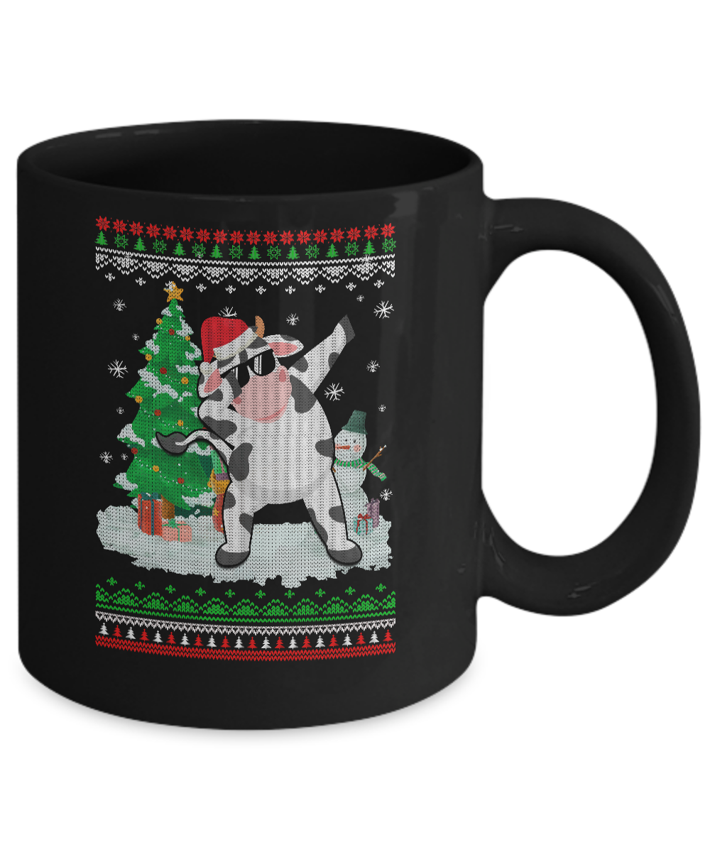 Santa Hat Cow Dabbing Christmas Ugly Sweater Mug-Coffee Mug-11oz Mug-Black