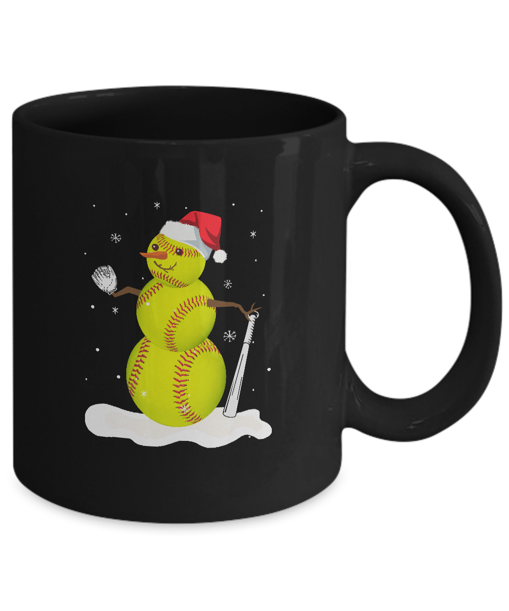 Christmas Softball Snowman Christmas Mug-Coffee Mug-11oz Mug-Black