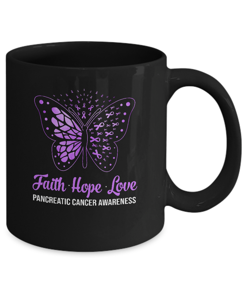 Faith Hope Love Purple Butterfly Pancreatic Cancer Awareness Mug-Coffee Mug-11oz Mug-Black