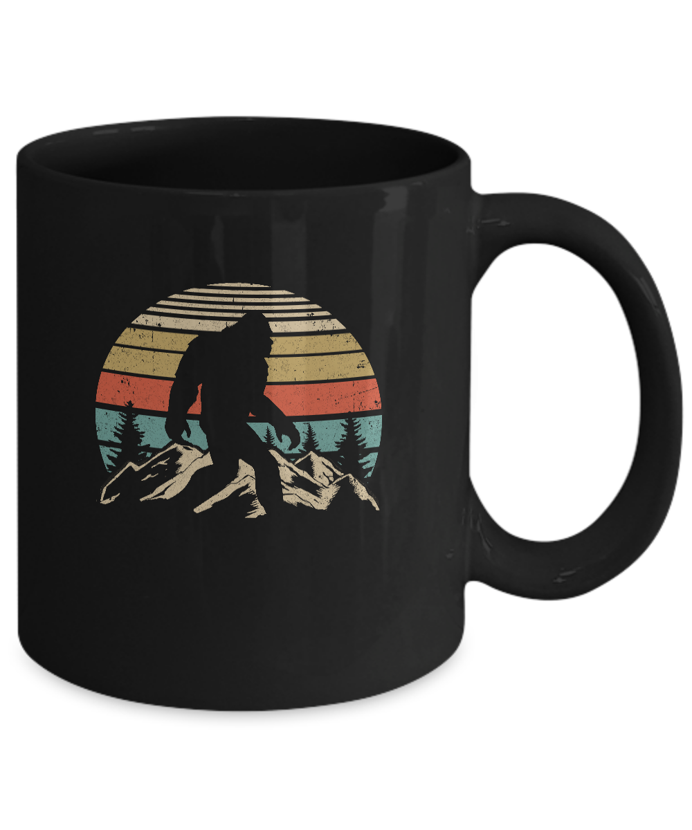 Vintage Bigfoot Silhouette Mountain Sun Believe Mug-Coffee Mug-11oz Mug-Black