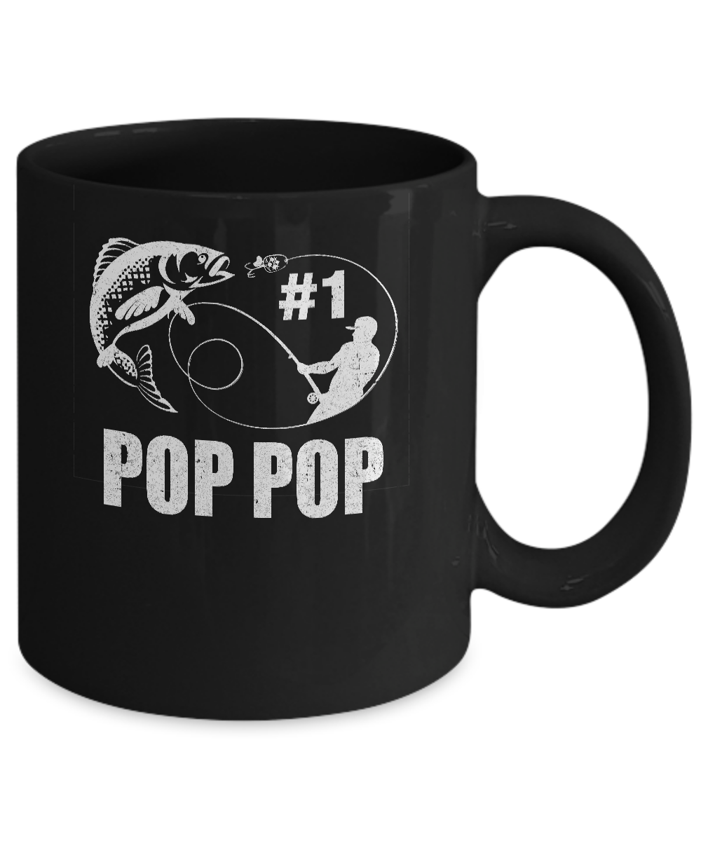 #1 Pop Pop Fishing Fisherman Best Fathers Day Gift Mug-Coffee Mug-11oz Mug-Black