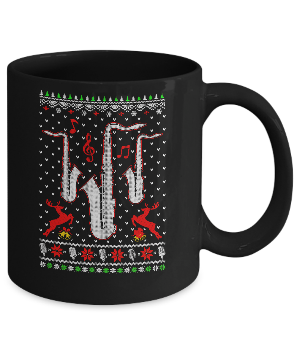 Santa Saxophone Ugly Christmas Sweater Gifts Mug-Coffee Mug-11oz Mug-Black