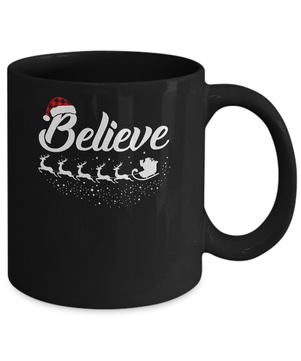 Believe Christmas Gifts Santa Hat Buffalo Plaid Mug-Coffee Mug-11oz Mug-Black