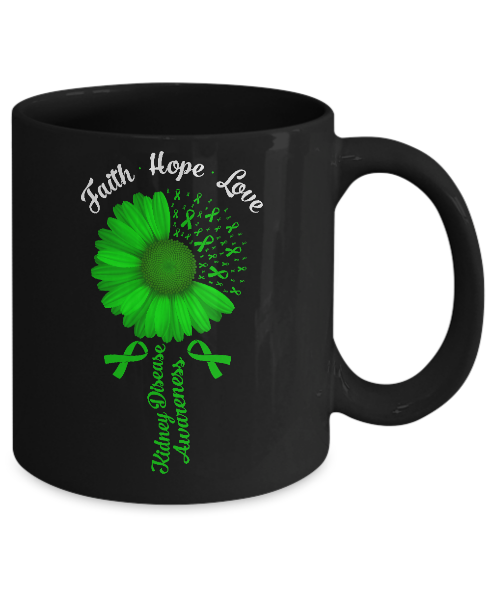 Faith Hope Love Green Kidney Disease Awareness Mug-Coffee Mug-11oz Mug-Black