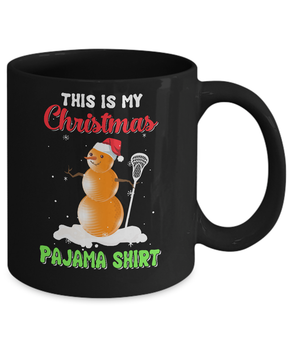 This Is My Christmas Pajama Xmas Snowman Lacrosse Mug-Coffee Mug-11oz Mug-Black