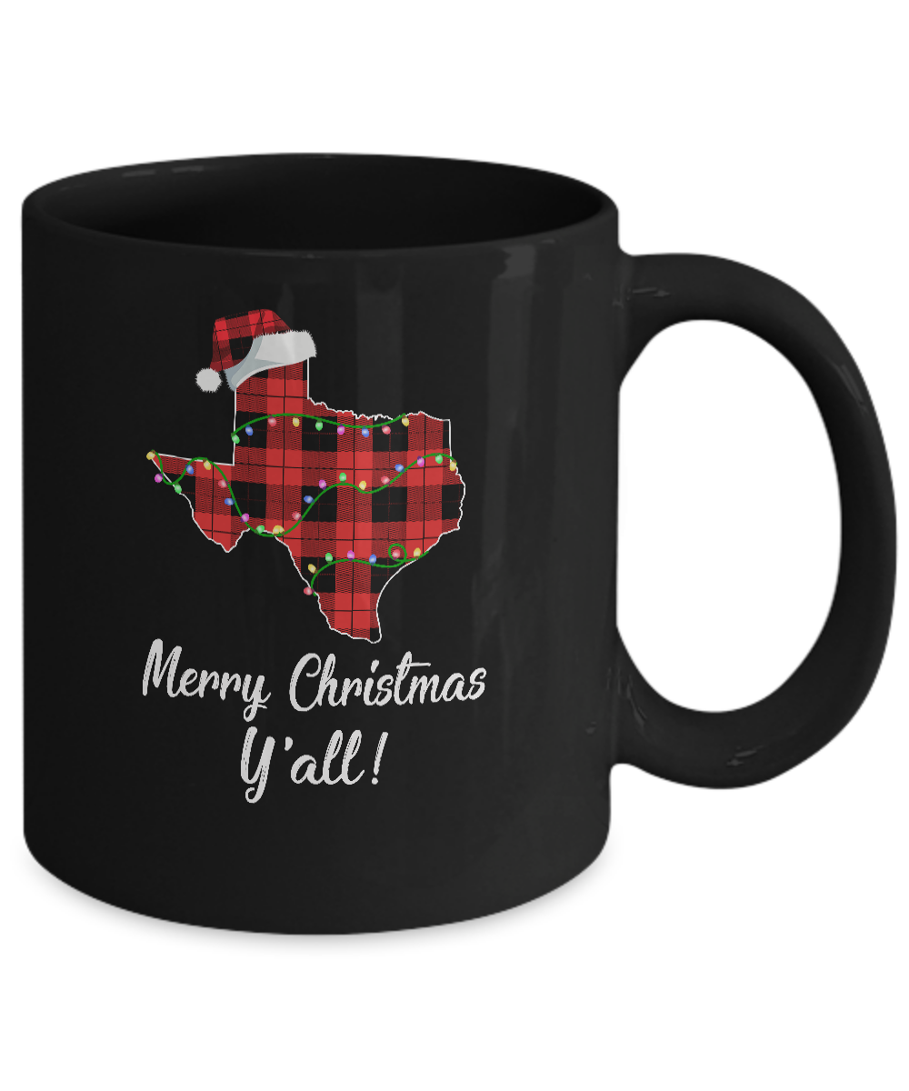 Merry Christmas Y'all Texas State Red Plaid Gift Mug-Coffee Mug-11oz Mug-Black