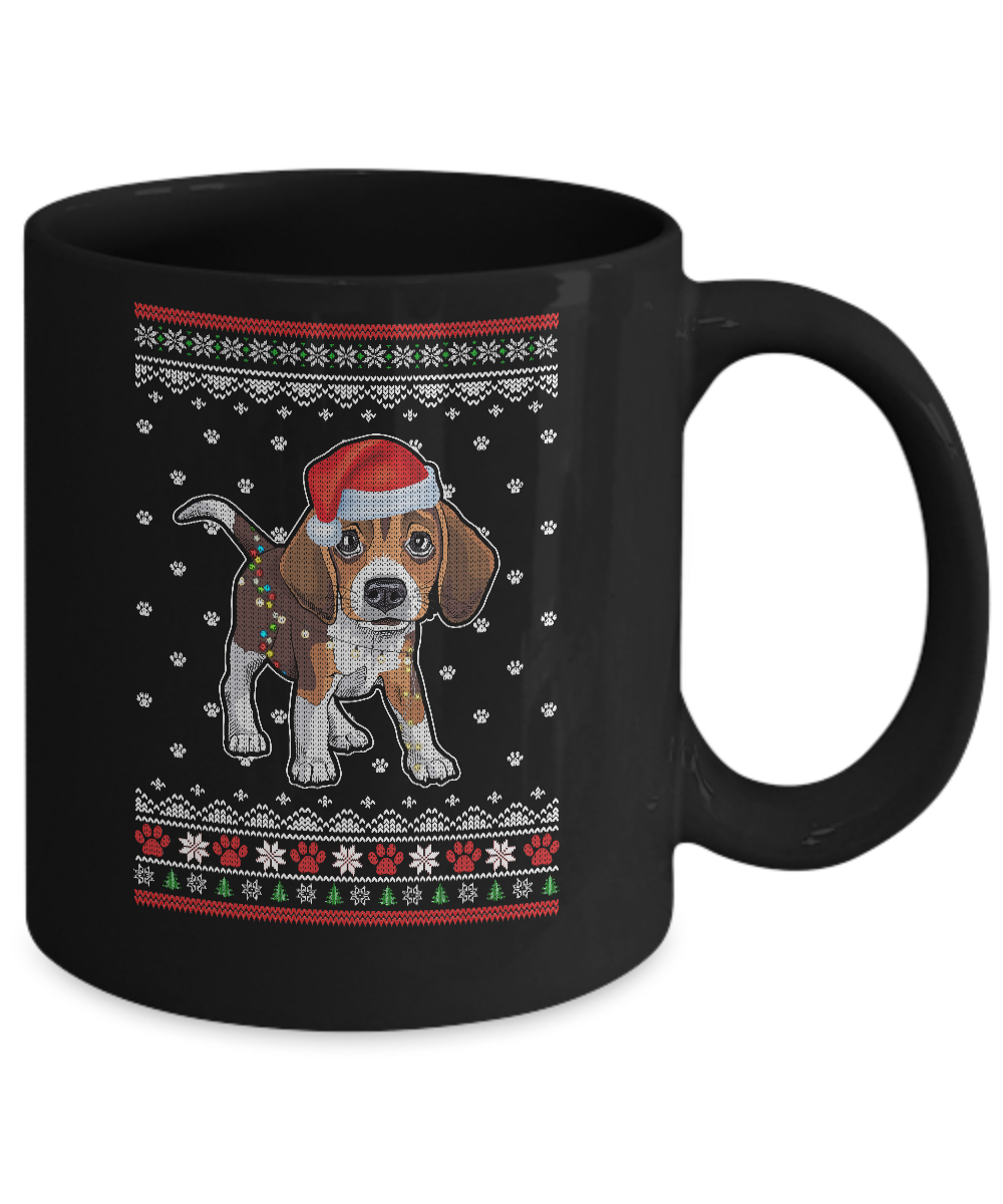 Beagle Christmas Ugly Sweater Lights Dog Xmas Gift Mug-Coffee Mug-11oz Mug-Black