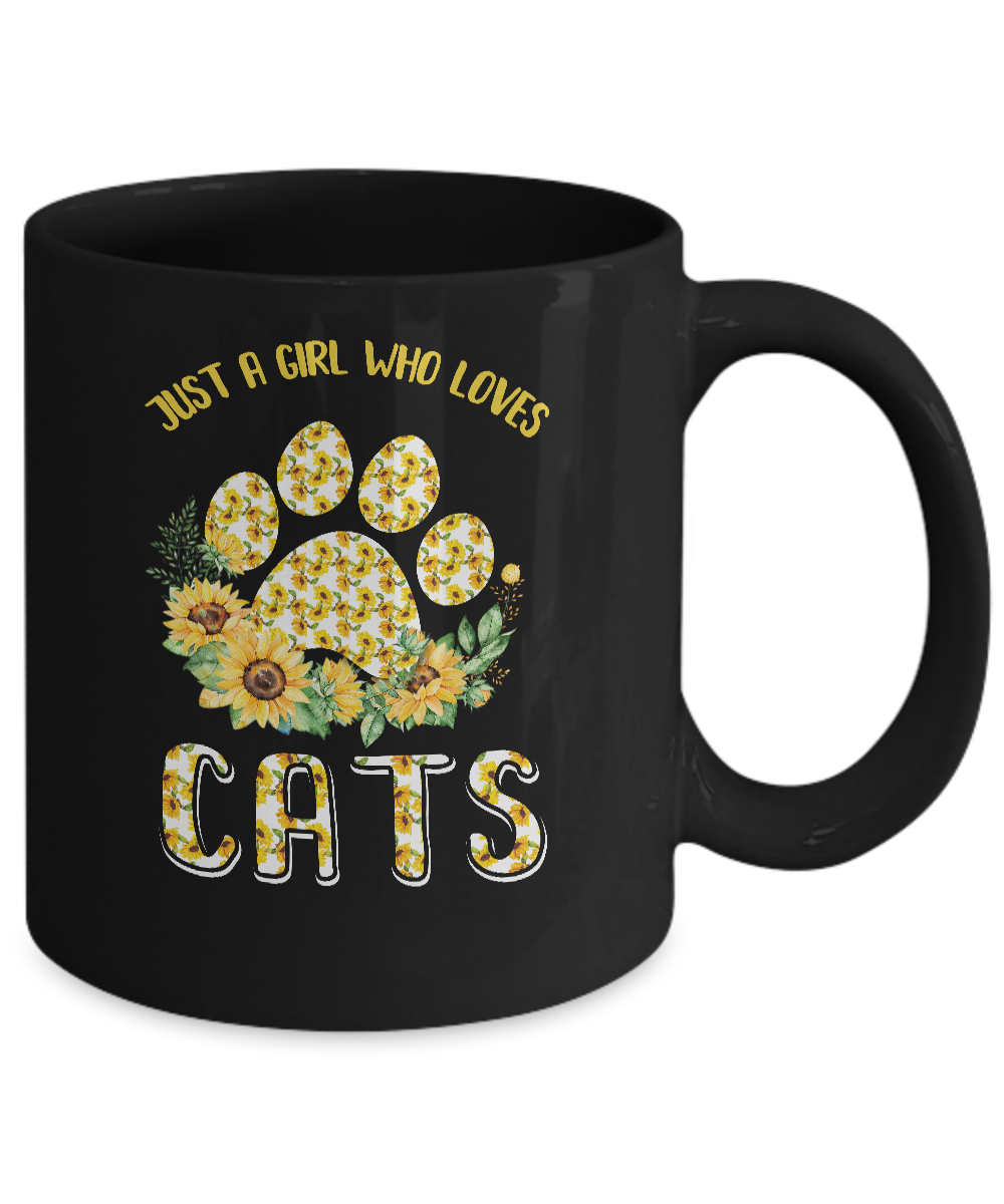 Just A Girl Who Loves Cats And Sunflowers Mug-Coffee Mug-11oz Mug-Black