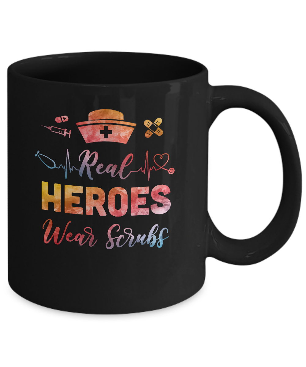 Nurse Nursing Strong Real Heroes Wear Scrubs Women Gifts Mug-Coffee Mug-11oz Mug-Black