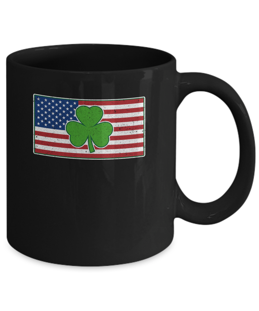 Shamrock Ireland USA Irish American Flag Gift Mug-Coffee Mug-11oz Mug-Black