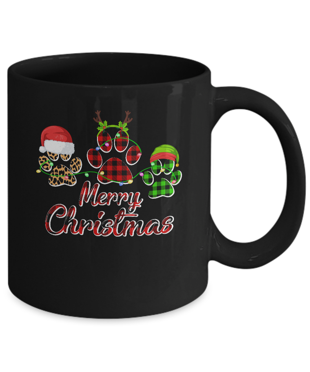 Paw Dogs Merry Christmas Dog Lovers Red Buffalo Mug-Coffee Mug-11oz Mug-Black
