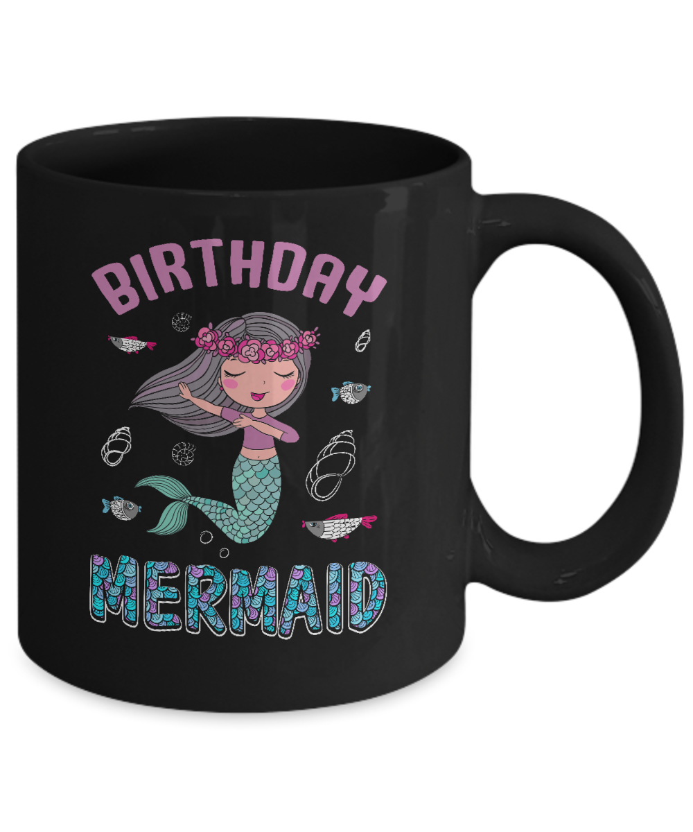 Birthday Mermaid Party Dabbing Mug-Coffee Mug-11oz Mug-Black