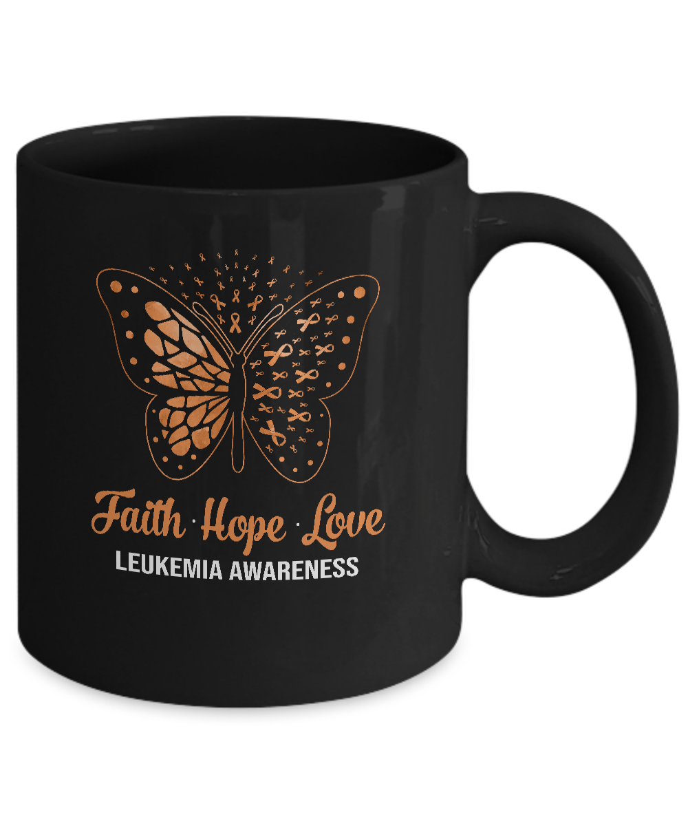 Faith Hope Love Orange Butterfly Leukemia Awareness Mug-Coffee Mug-11oz Mug-Black