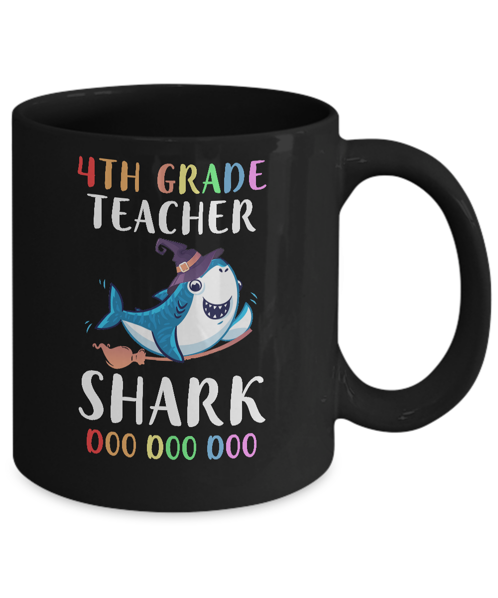 4th Grade Teacher Shark Doo Doo Doo Halloween Mug-Coffee Mug-11oz Mug-Black