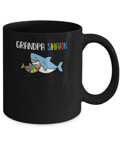 Grandpa Shark Support Autism Awareness For Grandchild Mug-Coffee Mug-11oz Mug-Black