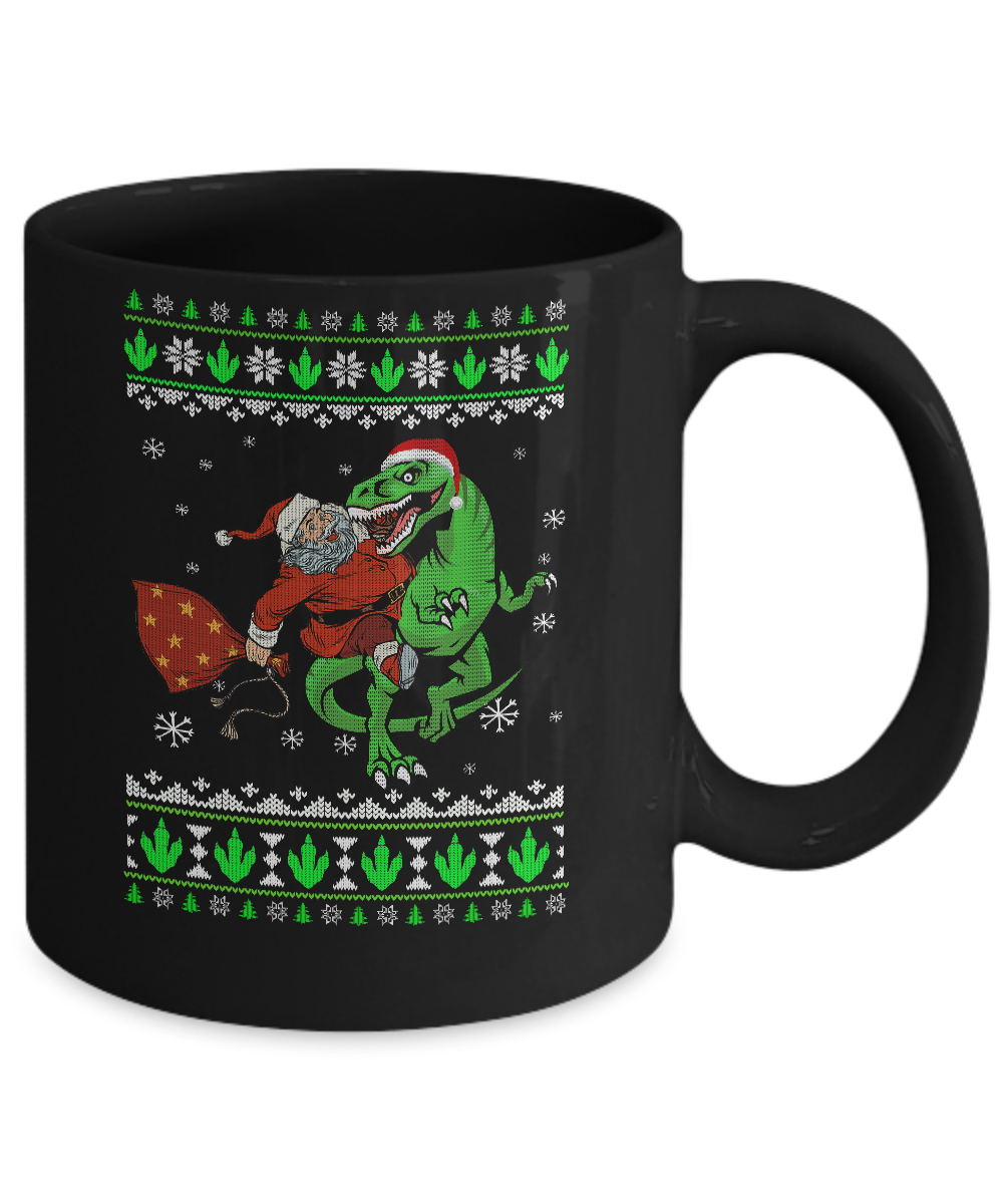 Santa Riding Dinosaur T-Rex Ugly Christmas Sweater Mug-Coffee Mug-11oz Mug-Black