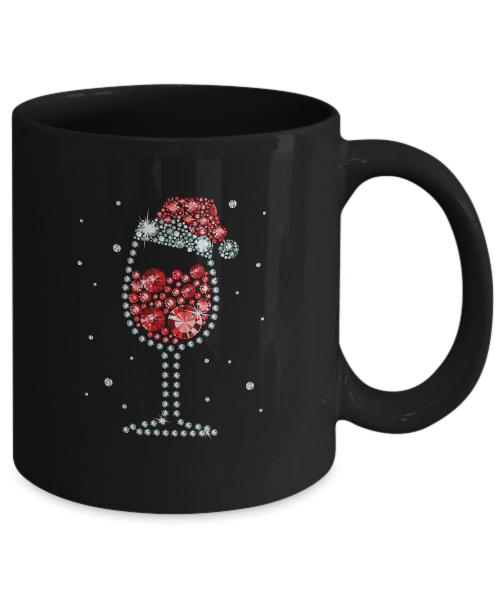 Diamond Wine Glasses Santa Hat Christmas Mug-Coffee Mug-11oz Mug-Black