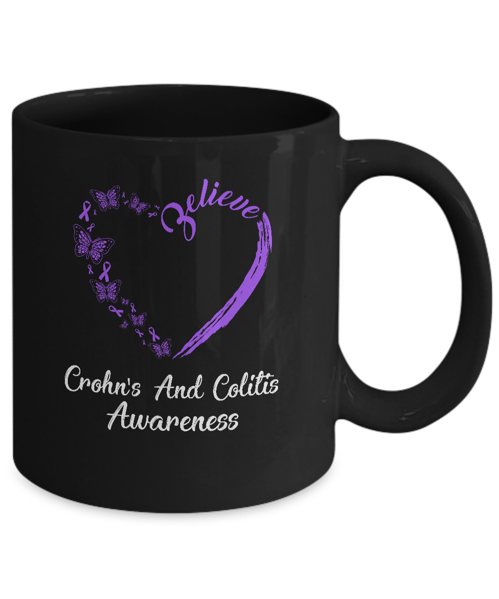 Butterfly Believe Crohn's And Colitis Awareness Ribbon Gifts Mug-Coffee Mug-11oz Mug-Black
