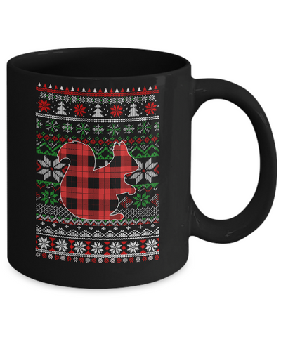 Squirrel Red Plaid Ugly Christmas Sweater Funny Gifts Mug-Coffee Mug-11oz Mug-Black