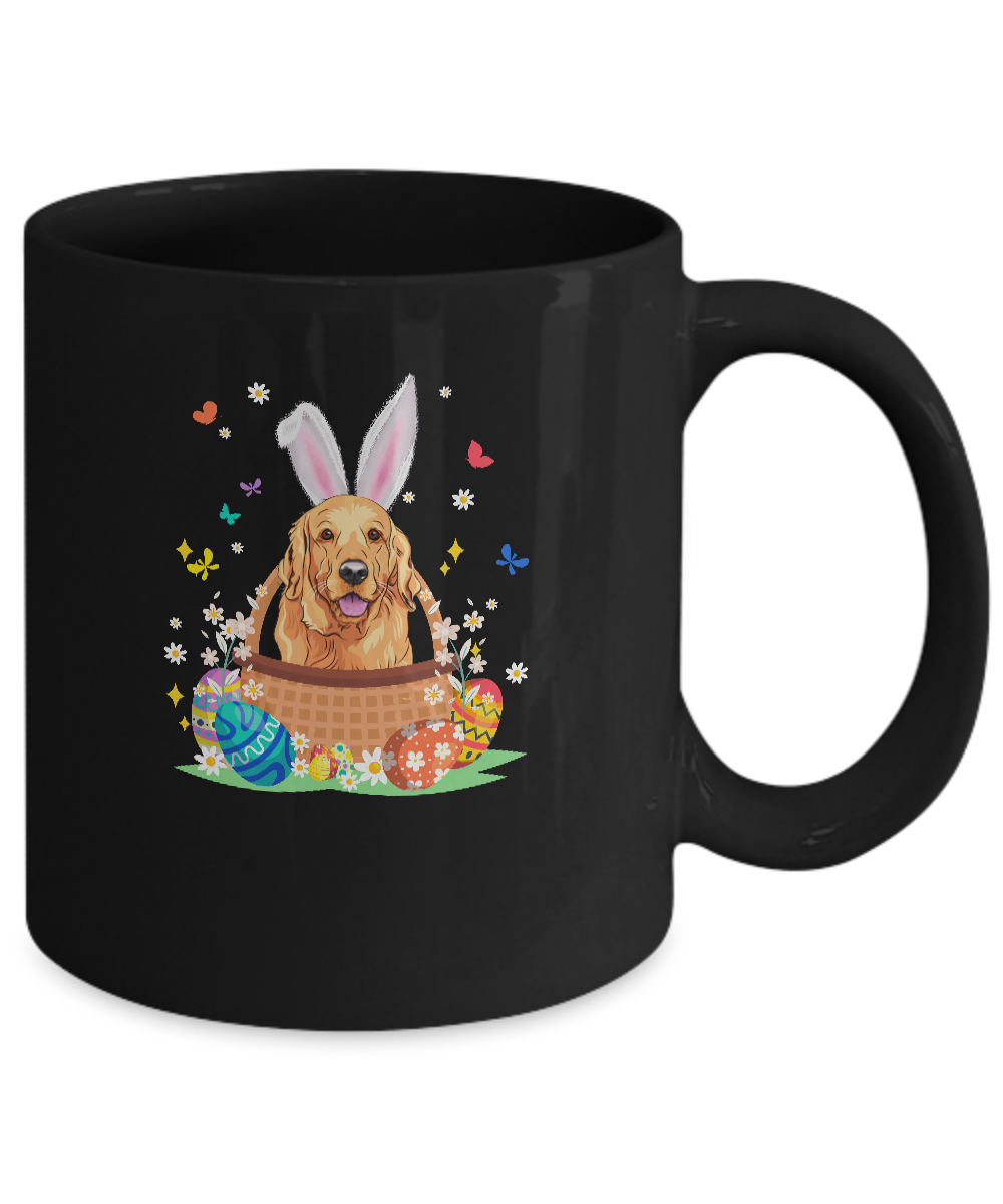 Golden Retriever Bunny Hat Rabbit Easter Eggs Mug-Coffee Mug-11oz Mug-Black