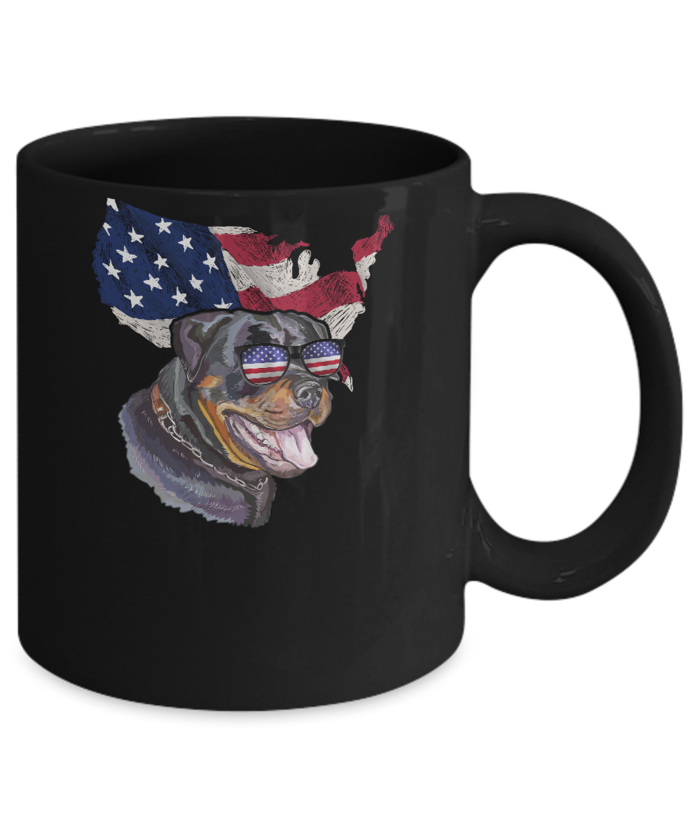 Funny Patriot Rottweiler Dog 4Th Of July American Flag Mug-Coffee Mug-11oz Mug-Black