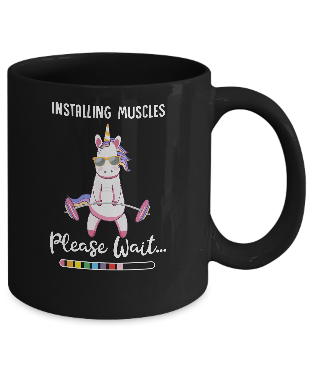 Installing Muscles Please Wait Funny Unicorn Fitness Mug-Coffee Mug-11oz Mug-Black