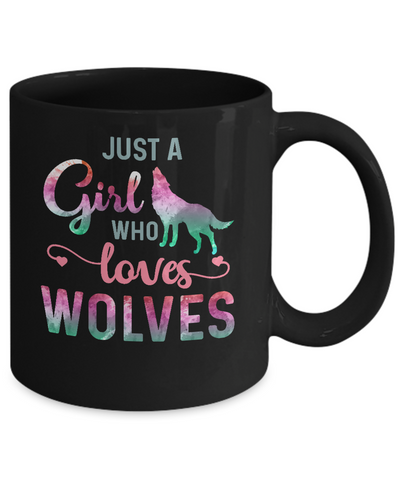 Just A Girl Who Loves Wolves Wolf Lover Mug-Coffee Mug-11oz Mug-Black