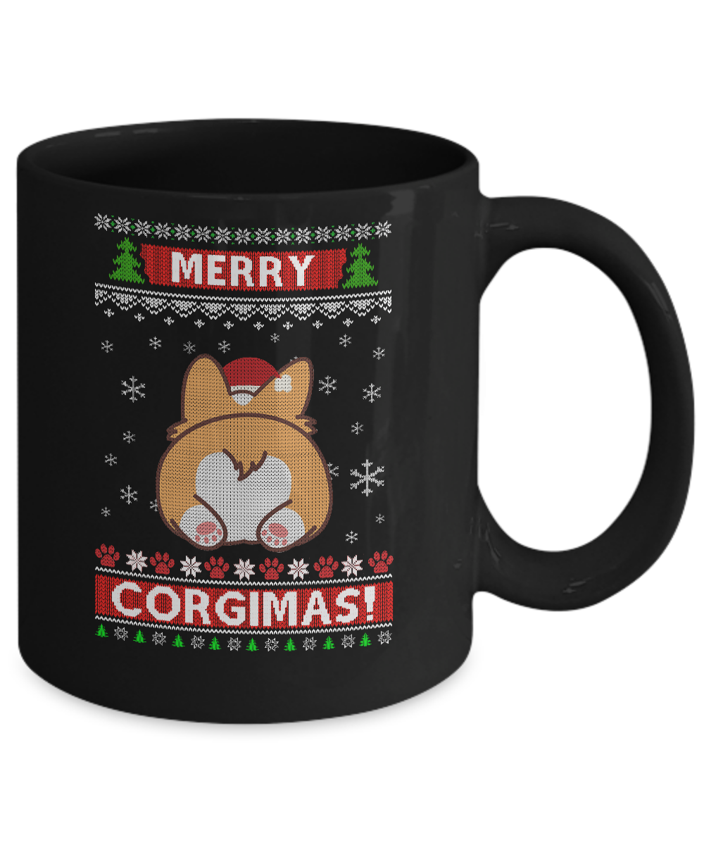 Xmas Merry Corgmas Santa Corgi Ugly Christmas Sweater Mug-Coffee Mug-11oz Mug-Black