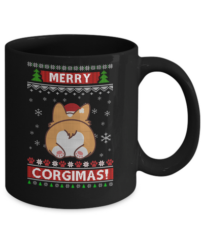 Xmas Merry Corgmas Santa Corgi Ugly Christmas Sweater Mug-Coffee Mug-11oz Mug-Black