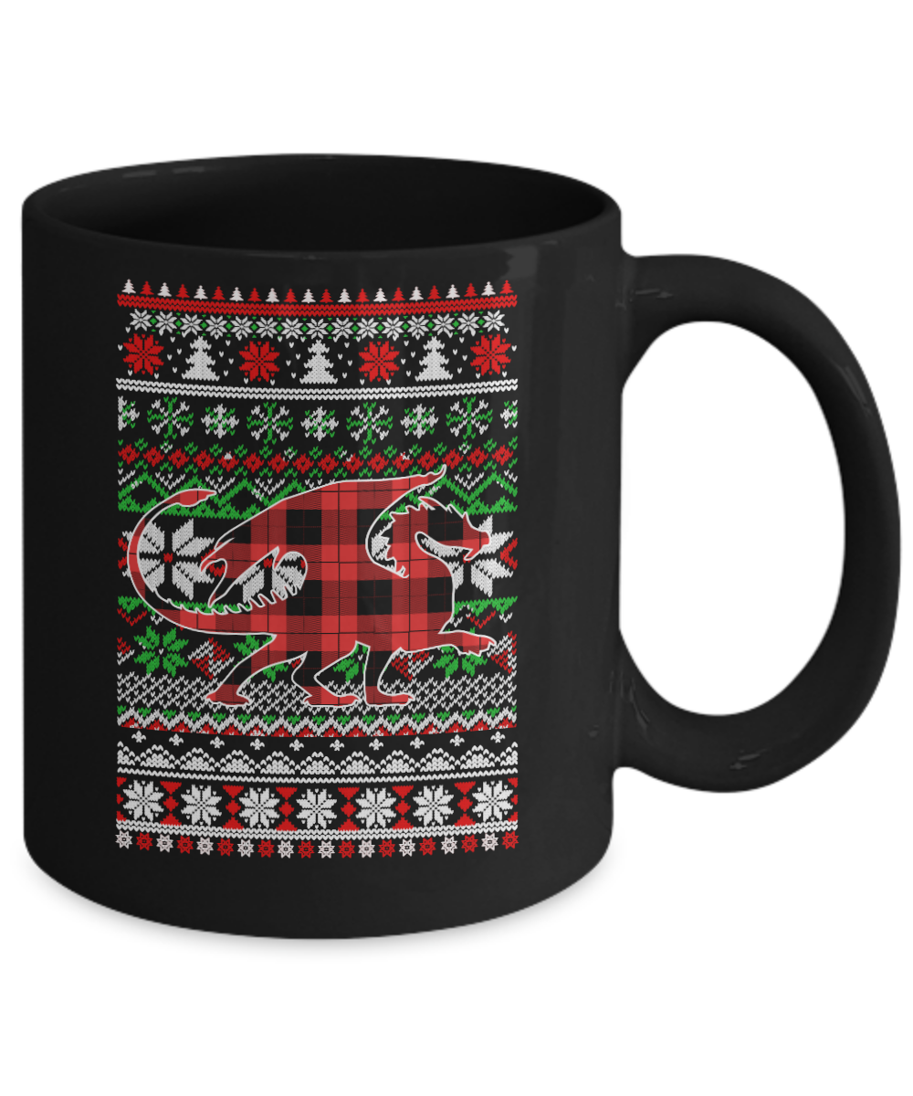 Dragon Red Plaid Ugly Christmas Sweater Funny Gifts Mug-Coffee Mug-11oz Mug-Black