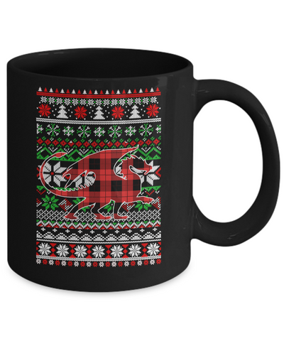 Dragon Red Plaid Ugly Christmas Sweater Funny Gifts Mug-Coffee Mug-11oz Mug-Black