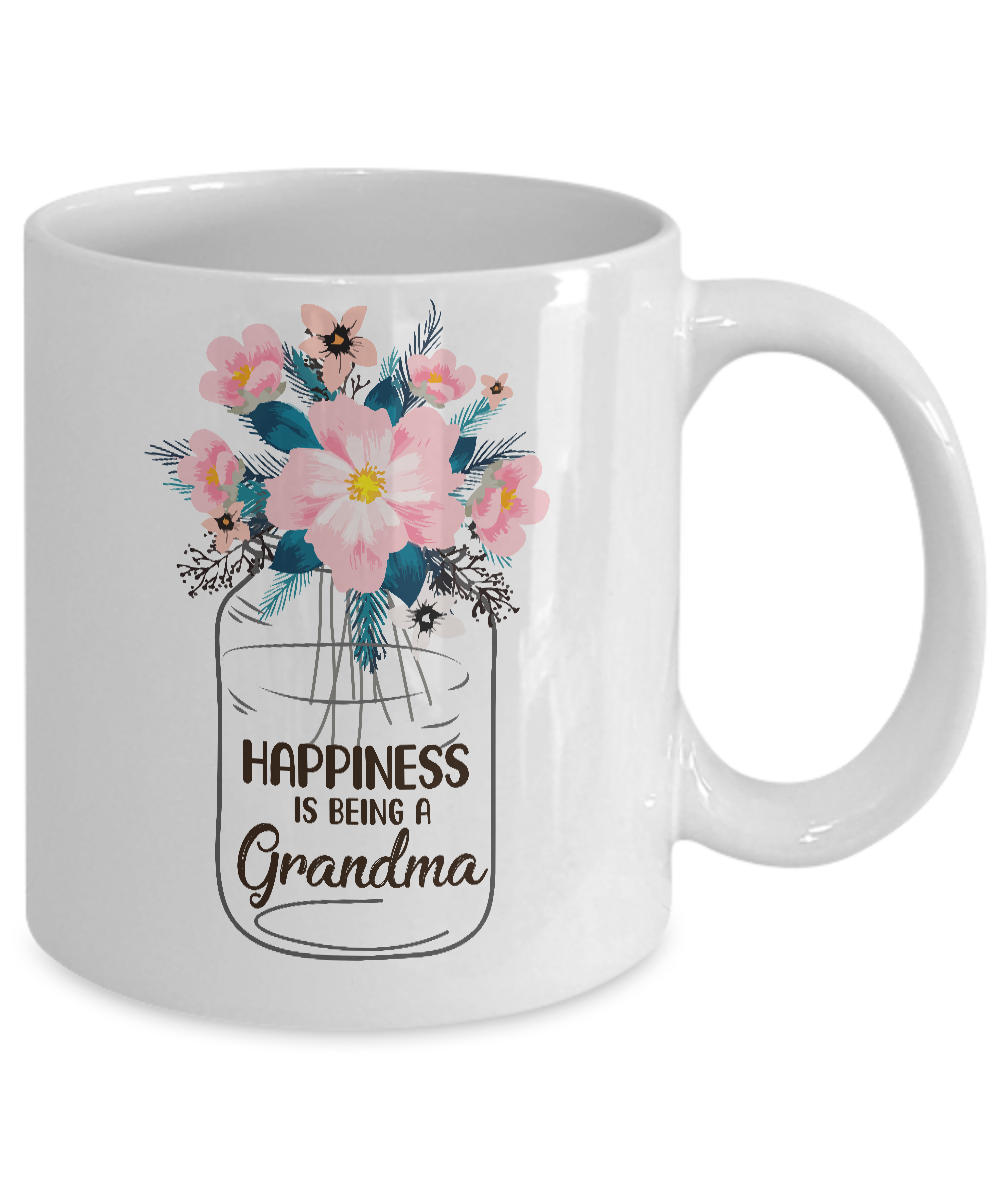 Happiness Is Being Grandma Life Flower Grandma Gifts Mug-Coffee Mug-11oz Mug-White