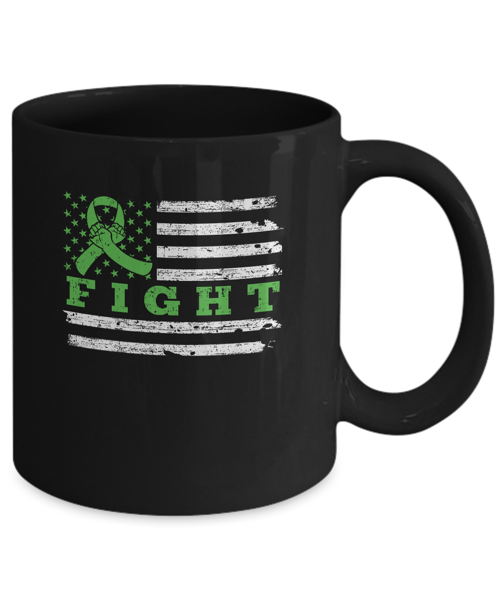 Fight Green Ribbon US Flag Liver Lymphoma Cancer Awareness Mug-Coffee Mug-11oz Mug-Black