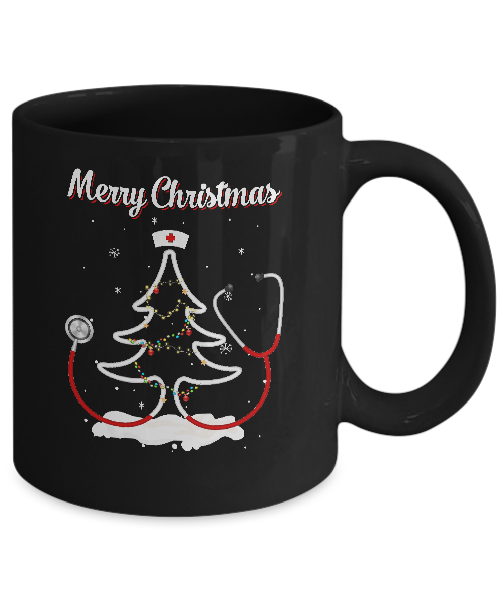 Merry Christmas Stethoscope Nurse Christmas Tree Xmas Mug-Coffee Mug-11oz Mug-Black