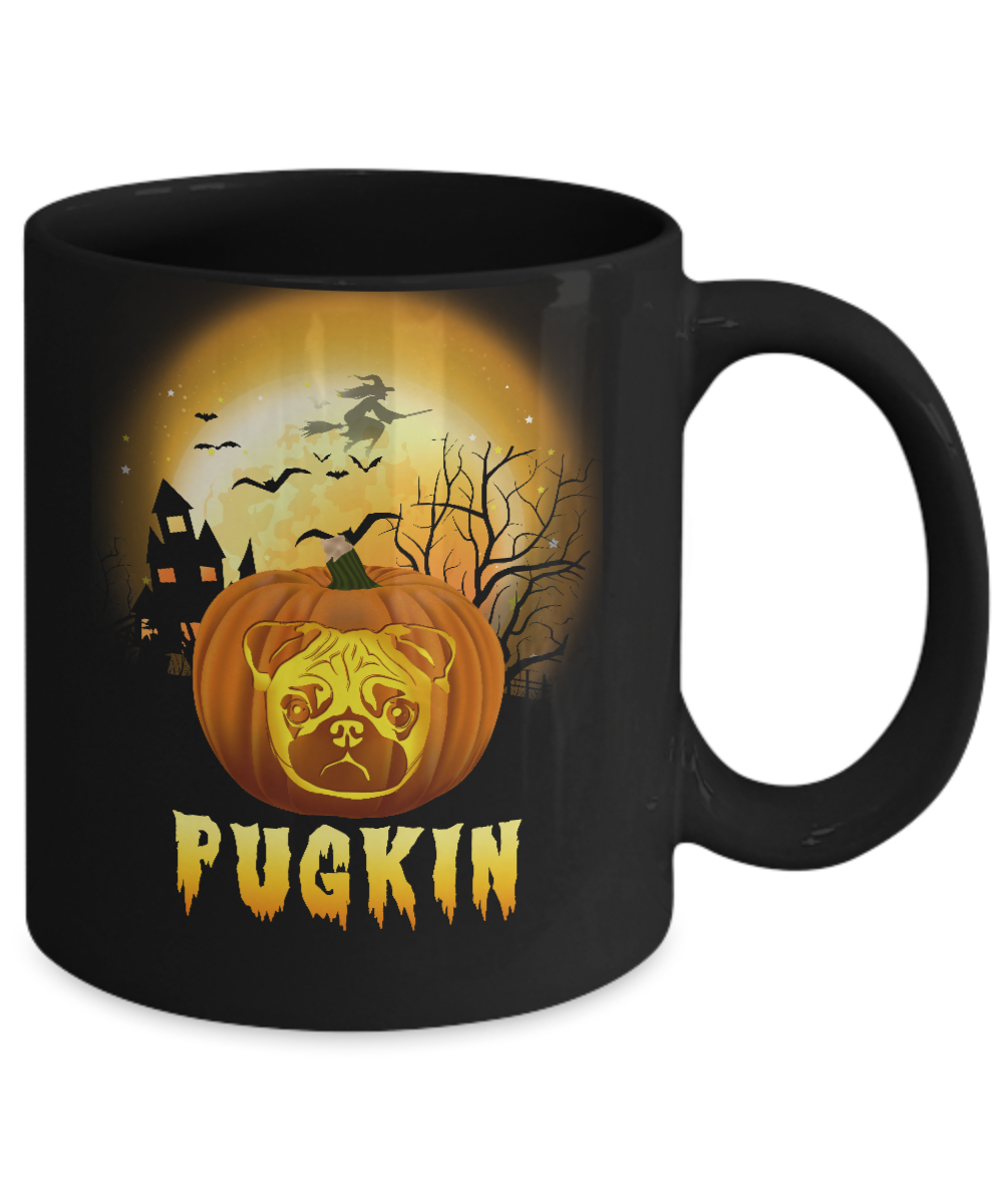 Halloween Pugkin Funny Pumpkin Pug Mug-Coffee Mug-11oz Mug-Black