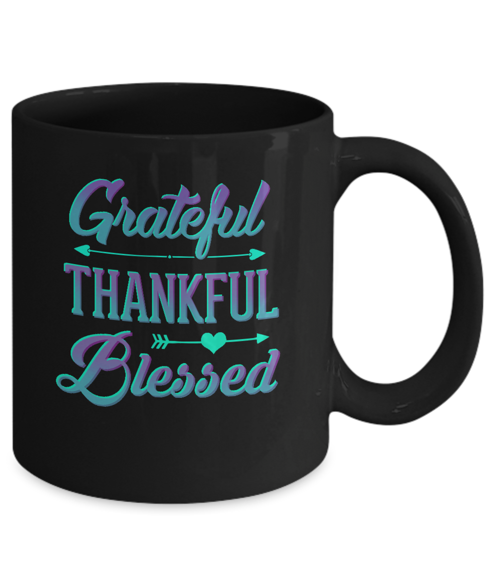 Grateful Thankful Blessed Thanksgiving Mug-Coffee Mug-11oz Mug-Black