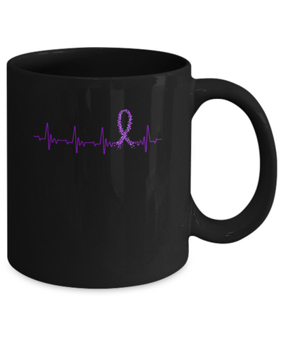 Alzheimer's Lupus Awareness Purple Ribbon Heartbeat Mug-Coffee Mug-11oz Mug-Black