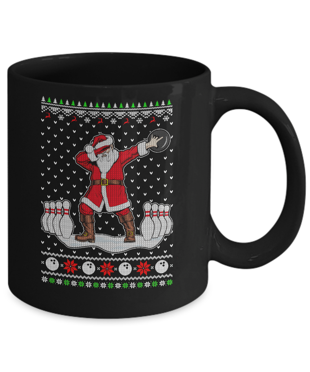 Dabbing Santa Claus Bowling Ugly Christmas Sweater Mug-Coffee Mug-11oz Mug-Black