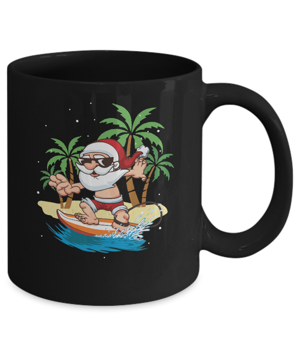 Funny Santa Surfing Hawaiian Summer Christmas Mug-Coffee Mug-11oz Mug-Black