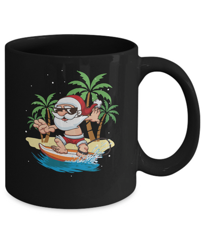Funny Santa Surfing Hawaiian Summer Christmas Mug-Coffee Mug-11oz Mug-Black