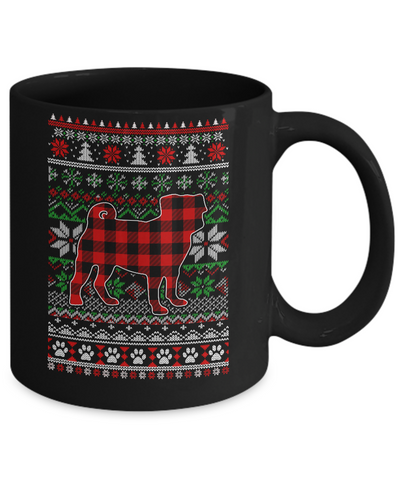 Pug Red Plaid Ugly Christmas Sweater Gifts Mug-Coffee Mug-11oz Mug-Black