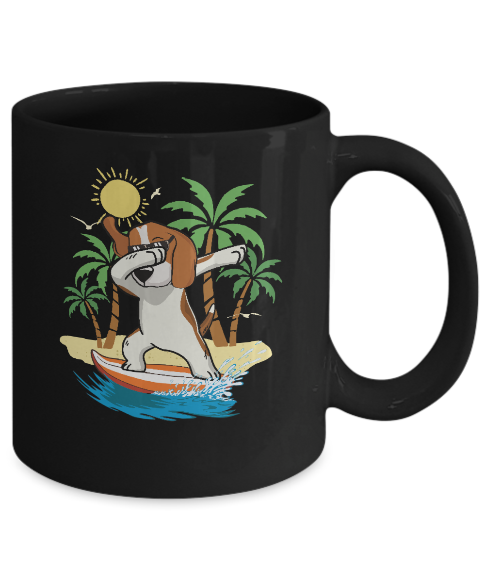 Summer Vacation Dabbing Beagle Surfing Surfboard Gift Mug-Coffee Mug-11oz Mug-Black