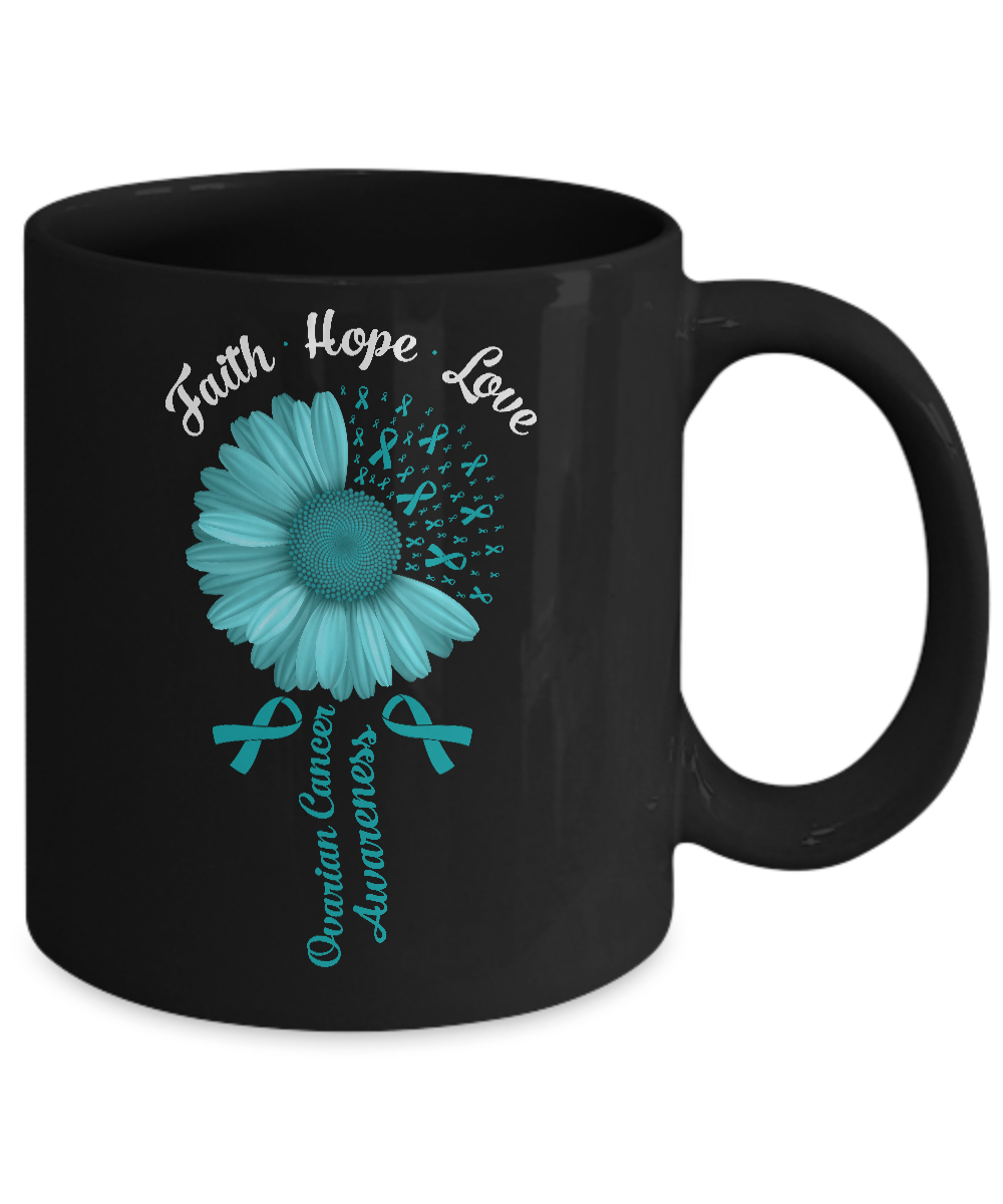 Faith Hope Love Teal Ribbon Ovarian Cancer Awareness Mug-Coffee Mug-11oz Mug-Black