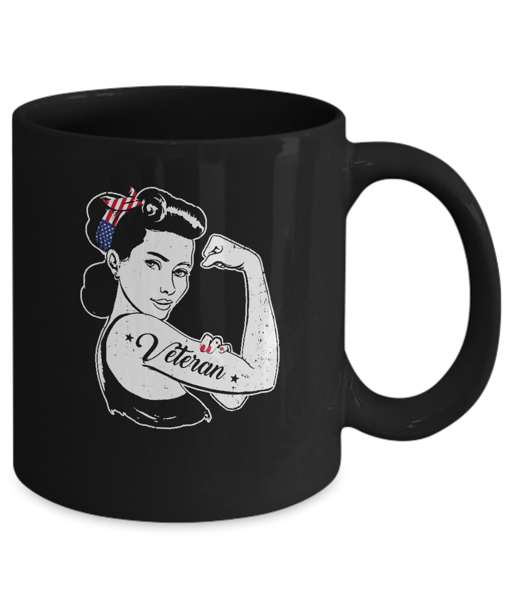 Woman Veteran Strong Girl America 4Th July Mug-Coffee Mug-11oz Mug-Black