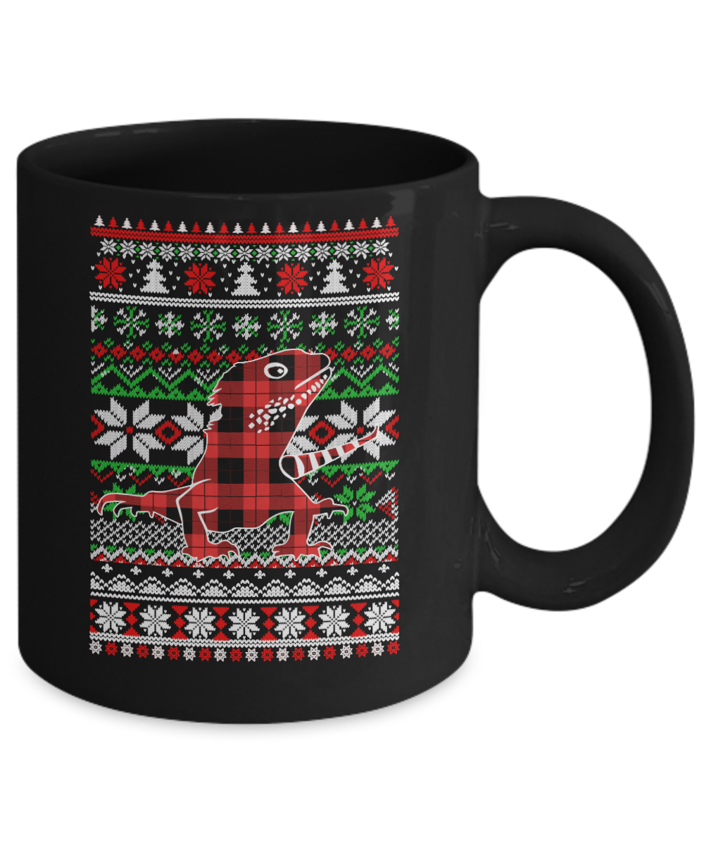 Bearded Dragon Red Plaid Ugly Christmas Sweater Funny Gifts Mug-Coffee Mug-11oz Mug-Black