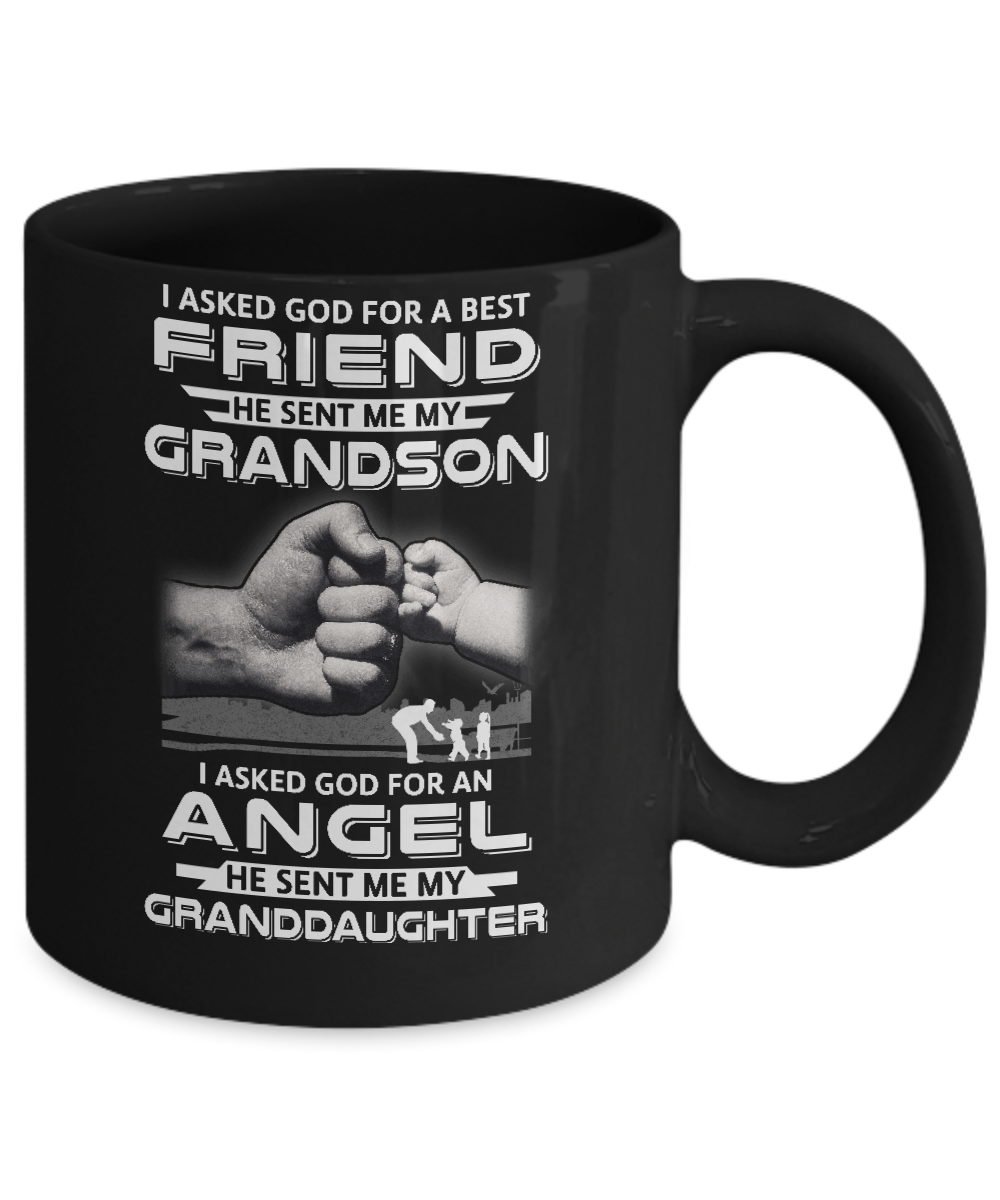 A Best Friend He Sent Me My Grandson & Angel Granddaughter Mug-Coffee Mug-11oz Mug-Black